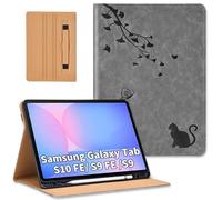Cicili Case for Samsung Galaxy Tab S10 FE 2025/ S9 FE 10.9 Inch/ S9 11 Inch 2023 Tablet, Flip PU Leather Exclusive Butterfly Whimsical Cat Stand Cover with Hand Strap SM-X520 X510 X516 X526 - Grey