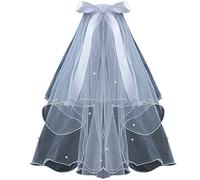 CICILIAYA Bridal Pearl Veil Wedding Vails Women's Simple White Ivory Tulle Short Veils With Comb for Brides Shower Bachelorette Hen Party Church Costume Gift Prom Halloween Girls First Communion