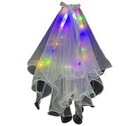 CICILIAYA Bridal Pearl Veil Wedding Vails Women's Simple White Tulle Short Veils With Comb for Brides Shower Bachelorette Hen Party Costume Gift Prom Halloween Girls First Communion (LED Colorful)