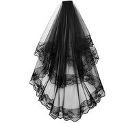 CICILIAYA Bridal Veil Black Lace Veil Wedding Vintage Veil Halloween Tulle 2 Tiers Costume Cosplay with Iron Comb (Black Lace)