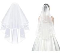 CICILIAYA Bridal Veil Wedding Vails Women's Simple White Ivory Tulle Short Veils Ribbon Edge for Brides Shower Bachelorette Hen Party Chucky Costume Dress Up Gift Prom Girls First Communion (White)