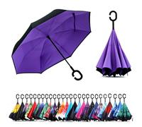 CICILIAYA Double Layer Folding Inverted Umbrella, Self Stand Upside-down Rain Protection Car Reverse Umbrellas with C-shaped Handle Big Straight Umbrella (Purple 1)