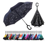 CICILIAYA Double Layer Folding Inverted Umbrella, Self Stand Upside-down Rain Protection Car Reverse Umbrellas with C-shaped Handle Big Straight Umbrella (Black 1)