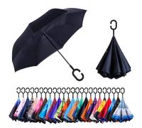 CICILIAYA Double Layer Folding Inverted Umbrella, Self Stand Upside-down Rain Protection Car Reverse Umbrellas with C-shaped Handle Big Straight Umbrella (Black 2)