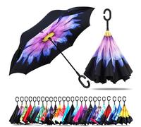 CICILIAYA Double Layer Folding Inverted Umbrella, Self Stand Upside-down Rain Protection Car Reverse Umbrellas with C-shaped Handle Big Straight Umbrella (Purple 2)