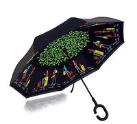CICILIAYA Double Layer Folding Inverted Umbrella, Self Stand Upside-down Rain Protection Car Reverse Umbrellas with C-shaped Handle Big Straight Umbrella (Green 1)