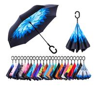 CICILIAYA Double Layer Folding Inverted Umbrella, Self Stand Upside-down Rain Protection Car Reverse Umbrellas with C-shaped Handle Big Straight Umbrella (Blue 2)