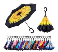 CICILIAYA Double Layer Folding Inverted Umbrella, Self Stand Upside-down Rain Protection Car Reverse Umbrellas with C-shaped Handle Big Straight Umbrella (Yellow 1)