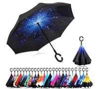 CICILIAYA Double Layer Folding Inverted Umbrella, Self Stand Upside-down Rain Protection Car Reverse Umbrellas with C-shaped Handle Big Straight Umbrella (Blue 5)