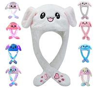 CICILIAYA Funny Plush Bunny Hat Ear Moving Jumping Rabbit Fun Cute Animal Flap Cap Unisex for Women Girls Children Party Halloween Easter Christmas Birthday Dressup Cosplay Costume Gift White (White)