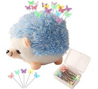 CICILIAYA Hedgehog Shape Pin Cushion, Cute Pincushions Sewing Kit Accessories Supplies Needle Cushions Holder with 100Pcs Colored Ball Heads Straight Fabric Pins for DIY Crafts (Blue)
