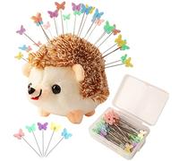 CICILIAYA Hedgehog Shape Pin Cushion, Cute Pincushions Sewing Kit Accessories Supplies Needle Cushions Holder with 100Pcs Colored Ball Heads Straight Fabric Pins for DIY Crafts (Khaki)