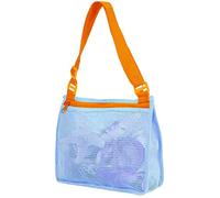 CICILIAYA Mesh Beach Bag, Shell Net Tote, Foldable Seashell Collecting Sand Bags for Kids Toddlers Boy Girl Holding Pool Beach Accessories Toy Shells Clothes Towels (Blue)
