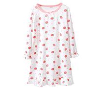 Cicilin Girls Cotton Nightgown Long Sleeve Strawberry Print PJS Dress Nightdress Sleepwear White 150CM
