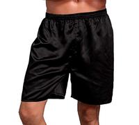 Cicilin Men’s Pyjamas Bottoms Shorts Satin, Nightwear Underwear Boxer Casual Trunks Trousers Pants Elastic Waistband Sleeping Leisure Time (Black XXL)