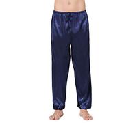 Cicilin Men's Satin Pyjama Bottoms Pants Sleep Soft Long Classic Pajama Trousers Solid Lounging Pants Blue XXL