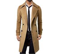 Cicilin Men's Winter Peacoat Double Breasted Trench Coat Black Grey Blue Long Overcoat Reefer Parka Slim Fit Brown Size UK S(Asian L):