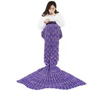 Cicilin Mermaid Tail Blanket for Kids Teens Adults, Handmade Knitted Crochet Gorgeous & Cosy Blanket, Sleeping Bag, Warmer Wearable-Blankets (Purple 195 * 95cm,750g)