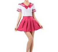 Cicilin Women Girl Sailor Suit Japanese Anime Cosplay Costume Cute Students Uniform Set Performance Clothing Rose Red Bust 34-35“(Asian XL)