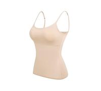 Cicilin Women's Basic Solid Camisole Adjustable Spaghetti Strap Tank Top with Built in Padded Bra Vest Cami Sleeveless Layer Top Beige UK XL/Asian XXL
