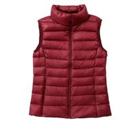 Cicilin Womens Down Puffer Vest Lightweight Gilet Body Winter Warmer Outdoor Sleeveless Jacket with Front Pockets red wine Size UK S/Asian L