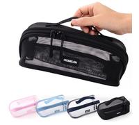 CICIMELON Mesh Pencil Pen Case Multi-Purpose Transparent Zipper Pouch for Stationery, Makeup, Travel Essentials Large Capacity Organizer Bag, Black