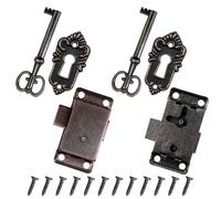 ciciment 2 Pack Vintage Cabinet Door Locks with Keys, Antique Red Patina Decorative Locks for Wardrobes, Cabinets, Drawers, Jewellery Boxes, Retro Style Lock with Screws (Red Bronze)