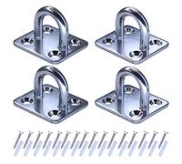 ciciment Stainless Steel Eye Plate Set - 4pcs Heavy-Duty M6 Square Pad Eye Plates with Screws for Wall & Ceiling Hanging