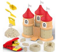 CICIPLAY Play Sand Set, 1.7 lbs Moldable Sensory Sand, Building Molds, Brick Press and 3 Tools, Sensory Building Toys Birthday Gifts for Kids Boys and Girls Age 3+ (Castle)