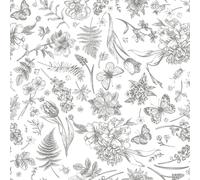 CiCiwind Peel and Stick Wallpaper - White Gray Floral Design with Flower Leaf Butterfly Pattern, 44CM×3M Self Adhesive Waterproof Vinyl Wrap for Wall Cabinets