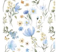 CiCiwind Self Adhesive Wallpaper 44CM×3M White Blue Floral Vinyl Wrap Peel and Stick Contact Paper Waterproof Sticky Back Plastic Wall Cabinets Furniture Decorative Stick on Wallpaper