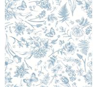 CiCiwind Self Adhesive Wallpaper 44CM×3M White Blue Floral Vinyl Wrap Peel and Stick Wallpaper Flower Leaf Butterfly Stick on Wallpaper Waterproof Sticky Back Plastic for Wall Cabinets Decor