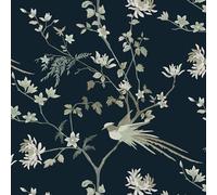 CiCiwind Self Adhesive Wallpaper Floral Contact Paper 41×300cm Peel and Stick Wallpaper Navy Tree Bird Botanical Vinyl Wrap Waterproof Stick on Wallpaper for Wall Furniture Decorative Paper