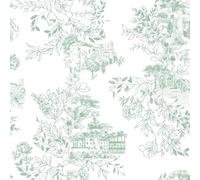 CiCiwind Self Adhesive Wallpaper Green White Floral Vinyl Wrap 44cm×10m Vintage Peel and Stick Wallpaper Waterproof Sticky Back Plastic Rustic Contact Paper for Living Room Bedroom