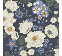 CiCiwind Self Adhesive Wallpaper Navy Floral Vinyl Wrap 44CM×3M Peel and Stick Contact Paper White Blue Sticky Back Plastic Removable Stick on Wallpaper for Living Room Bedroom