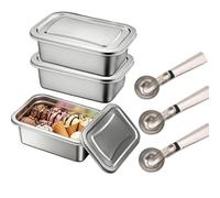 CiCixixi 3 Packs Stainless Steel Ice Cream Containers with Lids and Scoops, 1.2 Quart Stackable Ice Cream Freezer Storage, Reusable Homemade Ice Cream Keeper Set for Gelato, Sorbet & Frozen Desserts