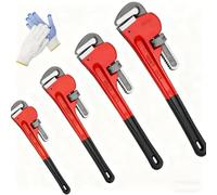 CiCixixi 4 Pack Pipe Wrench Set 8" 10" 14" 18" Adjustable Jaw Cast Iron Straight Pipe Wrench with Gloves, Heavy Duty Hand Tools for Oil Field, Plumbing, Auto Repair, Construction and Mechanics