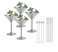 CiCixixi 4 Packs Stainless Steel Martini Glasses 8 oz Metal Cocktail Glasses Unbreakable Martini Glasses for Margarita, Manhattan, Champagne, Bar, Party