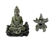 CiCixixi Resin Buddha Statue Decoration with Lighthouse Lantern, Aquarium Decor Accessories, Green, Statue, 14 x 7 x 17.5 cm