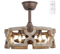 CICIYIG Ceiling Fans with Lights, 46cm Fan Lights Ceiling Bedroom Ceiling Fan Light Fandelier Rustic Boho Wood Chandelier Fan Fixtures Vintage Ceiling Fans with Lamps and Reomte Dining Room E14 Base