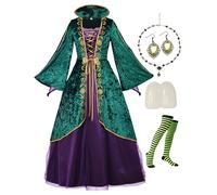 CICOCI Adult Witch Deluxe Velvet Costumes For Women Plus Size Teeth Cosplay Outfits Halloween Costume Women, Green, Medium