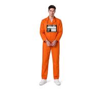 CICOCI Mens Prisoner Costume 7-Piece Reflective Inmate Jumpsuit Set | 7-piece set includes reflective orange jumpsuit, dry-erase mugshot board, marker, prop handcuffs, and 3 scar tattoos