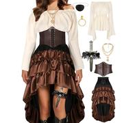 CICOCI Pirate Costume Women Outfits Renaissance Corset Steampunk Skirt Top Pirate Accessories Full Halloween Costume, Brown, X-Large