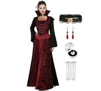 CICOCI Womens Vampire Costume Female Adult Halloween Costume Vampire teeth Fangs Earrings Necklace Cosplay Full Set, Black, Small