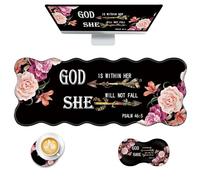 CICPLKSE Mouse Pad with Wrist Support + Desk Mat + Coaster 3 in 1 Set, XL Large Gaming Mousepad Ergonomic Mouse Pads for Desk Computer Laptop Office,Flower Bible Verse Psalm 46-5