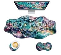 CICPLKSE Mouse Pad with Wrist Support + Desk Mat + Coaster 3 in 1 Set, XXL Large Gaming Mousepad Ergonomic Mouse Pads for Desk Computer Laptop Office,Mandala in Galaxy