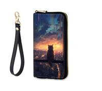 CICPLKSE Women's RFID-Blocking Zip Around Wallet with Detachable Wrist Strap, Cat Sitting on Window, Wallet-A, Casual