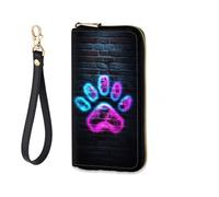 CICPLKSE Women's RFID-Blocking Zip Around Wallet with Detachable Wrist Strap, Glowing Neon Line Paw Print, Wallet-A, Casual