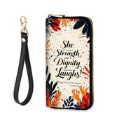CICPLKSE Women's RFID-Blocking Zip Around Wallet with Detachable Wrist Strap, Proverbs 31:25 Quote Art, Wallet-A, Casual