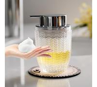 CICUFY Foaming Hand Soap Dispenser, Glass Foam or Lotion Dispenser for Kitchen & Bathroom Refillable Liquid Soap with Large Silver Pump(Barrel Pattern-Clear)